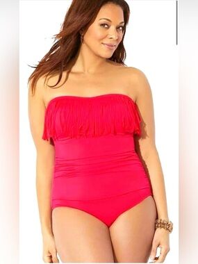 Swimsuits For All Red Fringe Bandeau One-Piece Swimsuit
